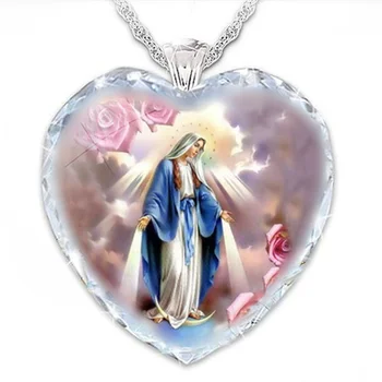 2021 Novo Breskev Srca Jezus Ženske je Ljubezen-Kristalno srce Ogrlico veroizpoved Modni Nakit Darilo
