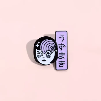 Japonski Čudno Ženska Obraz Zatiči Uzumaki Whirlpool Duh dekle Broške Značke na Reverjih za Nahrbtnik Nakit Darila za Prijatelje