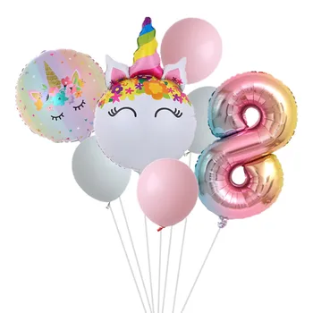 7PC/Rainbow Unicorn Balon 32inch Digitalni Aluminijasto Folijo, Balonom, Rojstni dan Dekoracijo Otroci Samorog Temo Stranki Poroka Žogo 50129