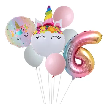 7PC/Rainbow Unicorn Balon 32inch Digitalni Aluminijasto Folijo, Balonom, Rojstni dan Dekoracijo Otroci Samorog Temo Stranki Poroka Žogo