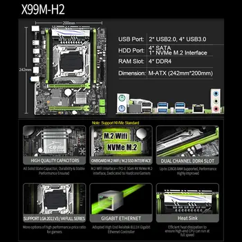 Nov Izdelek X99 Motherboard Lga 2011-3 Vtičnico Podporo E5 V3 V4 Cpu in 4*DDR4 ECC REG pomnilnika (RAM) Z 2*PCIE-16X SSD M. 2 NVME, Wifi