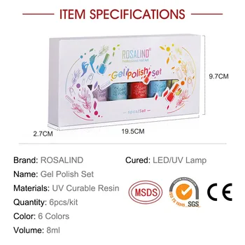 ROSALIND 6/12PCS Set za Nohte, Gel Soak Off UV Gel Svetlo Nail Art Design Vernis Pol Stalno Mat Top Coat Lak Komplet Nova