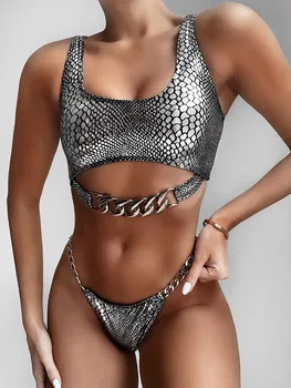 Poletje 2021 Nove Kopalke Ženske Seksi Kača Tkanine Verige Brazilski Bikini Kopalke Push Up Biquini Kopalke