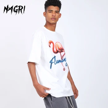 Moda za Moške Majice Poletje Flamingo Priložnostne Kratek Rokav T-shirt Hip-Hop Ulične Prevelik Črno Bel Graphic Tee Moški