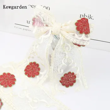Kewgarden Vezeni Cvetlični Čipke DIY Lase Lok Pribor Trak, Ročno izdelana Oblačila Obrti Dekoracijo Bi Hairbow 11 Metrov
