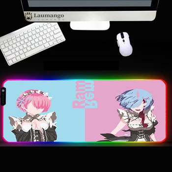 RGB Mousepad REZERO Anime Dekle, Veliki Gaming Mouse pad LED Osvetljen Mat Gaming Pripomočki Mousemat tapis de souris igralec