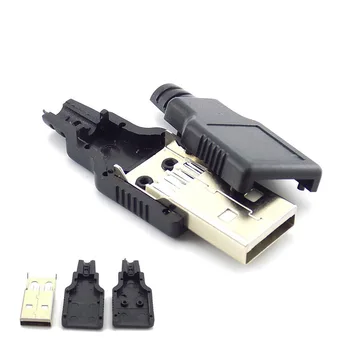 3 v 1 Tip A Moški 2.0 USB Vtičnica Priključek 4 Pin Plug Z Črn Plastični Pokrov na primer s spajkanjem Tip DIY Priključek
