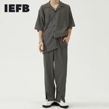 IEFB Majice In Hlače So v prodaji Posebej moška Majica Kratek Rokav + korejski Svoboden Priložnostne Razlila Design Naravnost Kariran Hlače Komplet