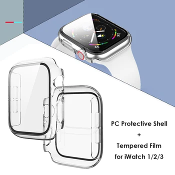 Jasno, Pregledno PC Pokrov Odbijača Okvir za Apple Gledati Serije 1 2 3 38 mm 42mm Kaljeno Steklo Screen Protector Primeru