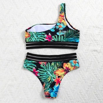 2021 Print Bikini Komplet Ženske Kopalke Ženske Kopalke Dveh kosov Bikini Bather Enotni Ramenski kopalke Plavati Obleke Plaži