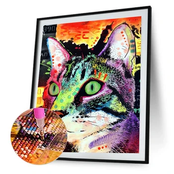 5D DIY Celoten Krog Diamond Slikarstvo Mačka Živali Okrasnih Visi Risbe Navzkrižno Šiv Komplet Ročno izdelan Darilni Doma Dekoracijo