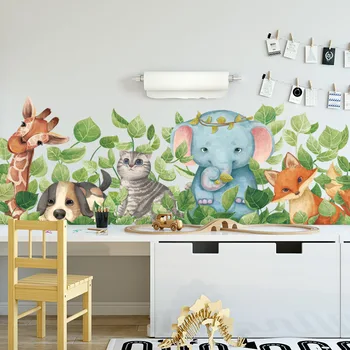 Tofok DIY Zeleni Listi Živali PVC Stenske Nalepke, Ročno poslikano Slog Otroci Soba Zidana Nalepke samolepilni Doma Dekoracijo