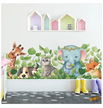 Tofok DIY Zeleni Listi Živali PVC Stenske Nalepke, Ročno poslikano Slog Otroci Soba Zidana Nalepke samolepilni Doma Dekoracijo