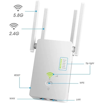Brezžični Wifi Vmesnik Usmerjevalnika AC1200 Dual Band 2,4/5G 4Antenna Wi-Fi Extender Usmerjevalniki WiFi Domačem Omrežju Potrebščine-EU Plug