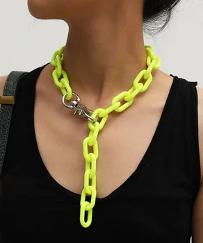 Trendovski Nakit Velik Kos Verige Ogrlica Priljubljena Oblika Osebnost Design Rumena Ogrlica Za Ženske, Darila Lady 5489
