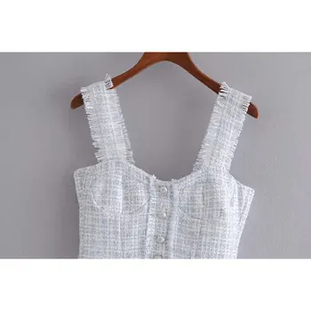 Nlzgmsj Za Ženske Do Leta 2020 Modni Z Gumbi Pohaban Tassel Tweed Odrezana Vintage Bluze Backless Zadrgo Ženske Majice Elegantna Vrhovi