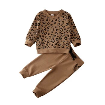 1-4Years Malčke Baby Girl Boy Leopard obleke Jesensko Zimska Oblačila z Dolgimi rokavi Majica Vrhovi Dolge Hlače, Bombaž Obleko
