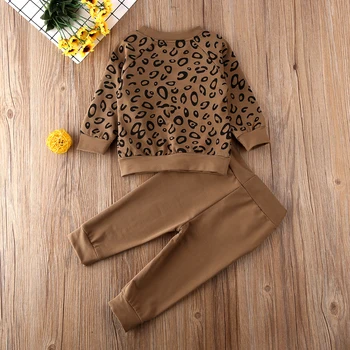 1-4Years Malčke Baby Girl Boy Leopard obleke Jesensko Zimska Oblačila z Dolgimi rokavi Majica Vrhovi Dolge Hlače, Bombaž Obleko