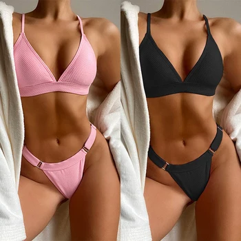 Seksi Visoko Pasu Bikini Ženske Oblačila 2021 Trdno Potisnite Navzgor Ženske Kopalke Novi Bikini Komplet Plaže Za Kopanje Perilo Brazilski Bikini