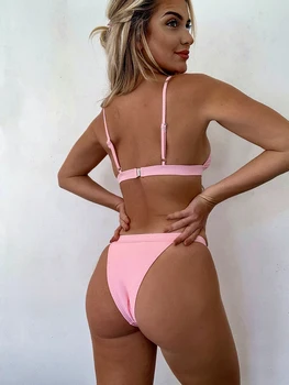 Seksi Visoko Pasu Bikini Ženske Oblačila 2021 Trdno Potisnite Navzgor Ženske Kopalke Novi Bikini Komplet Plaže Za Kopanje Perilo Brazilski Bikini