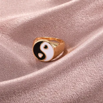 2021 moda letnik yin yang nekaj srce obroči za ženske, moške punk gothic emajl geometrijske zlato barvo ulične prst prstan 5558