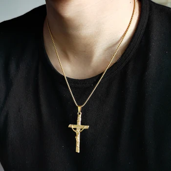 Zlata, Srebrna Barva Nerjavnega Jekla INRI Križani Jezus Križ Obesek za Ogrlico Moških Fantje Polje Povezavo Verige Modni Nakit KPM148