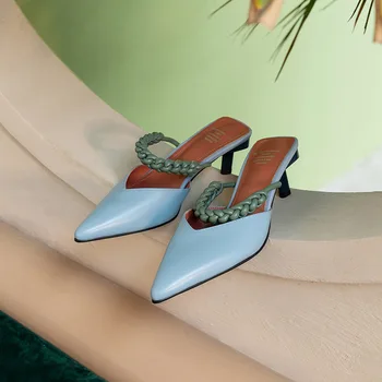 2021 novo korejska različica opozoril toeless sandali pravljice slog Baotou stiletto semi-copate in Muller čevlji