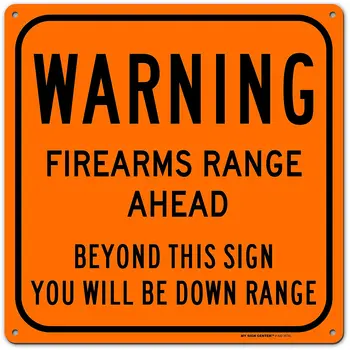 Opozorilo strelno orožje, Pištolo Streljanje rang logotip, iz 0.040 rje dokaz, oranžna aluminija, zaprtih prostorih / na prostem