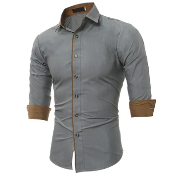 Poletje slim moške srajce barva dolgo sleeved Britanski stil bombaž za moške srajce urad za priložnostne majice