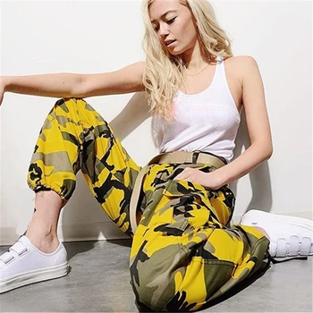 Ženske Visoko Pasu Hip Hop Dolgo Tovora Hlače Vojaške Armade Proti Prikrivanje 2020 Jeseni Svoboden Moda Hlače Pantalon Femme 3XL