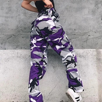 Ženske Visoko Pasu Hip Hop Dolgo Tovora Hlače Vojaške Armade Proti Prikrivanje 2020 Jeseni Svoboden Moda Hlače Pantalon Femme 3XL