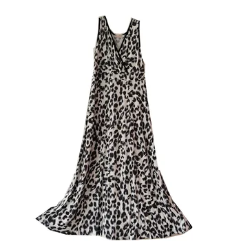 Ženske Brezrokavnik Obleka Dolgo Nightgowns Modal Brez Rokavov Leopard Sleepshirts Špageti Trak Sleepwear Letnik Plus Velikost Spanja Obleko