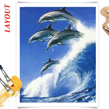 AZQSD Barve Z Številk Za Odrasle Delfinov, Pisane Za Številke, Živali, Morje Slikarstvo Kompleti brez okvirja Dekoracijo Arcylic Oljno sliko 58547