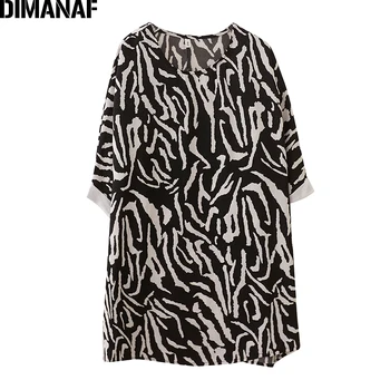 DIMANAF 2021 Oversize Poletje Ženske Bluzo T-Shirt Oversize Šifon Leopard Tiskanja Tees Majica Svoboden Vrhovi Tunika Obleka 5XL 6XL 58728