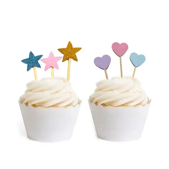 40Pcs/veliko Lep Bleščice Srce Star Oblak Cupcake Toppers Rojstni dan svate, Dekoracijo Torto Dekoracijo Hrane Jemlje Material