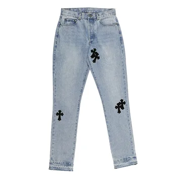 High Street Križ Vezene Srebrne Sponke Ostali Pranje Vode Blue Jeans Ravne Cevi