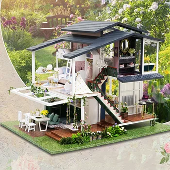 Novo DIY Big Monet Vrt Lutka Hiša, Lesene Model Miniature stavbnega Pohištva Miniaturni Dejanje Slika 3D Priročnik za Igrače Za Otroke 59153