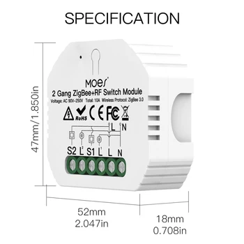 2 Banda MoesHouse Mini WiFi Način Tuya ZigBee 3.0 + RF Stikalo Modul Pametnega Stikala za Luč Rele Modul Zigbee Za Alexa Google