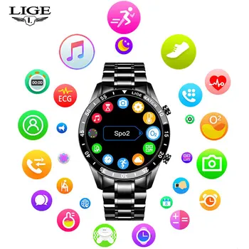 LIGE 2021 Novo Pametno Gledati Moške Polni, Zaslon na Dotik, Športna Fitnes Watch IP68 Vodotesen Bluetooth Za Android ios smartwatch Moški