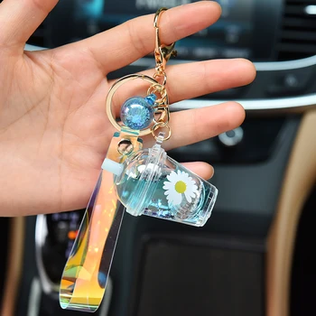 Moda Mleko Čaj Pokal Keychain Olje, Steklenica s Svetilko Key Ring Vrečko Obesek za Ženske Vrečko Ključnih Verige Nakit EH146