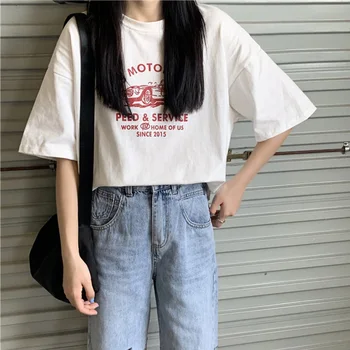 Poletje Tiskanja Kratkimi Rokavi Ženske Midi T-shirt O-vratu Priložnostne korejski Svoboden Ženske majice 2021 Moda Harajuku Osnovne Dame Vrhovi