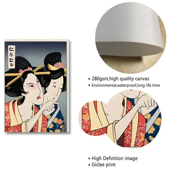 Platno Stensko Slikarstvo Umetnost Gejša Japonski Samuraj Mačka Modularni Plakat Sodobne Postelji V Ozadju