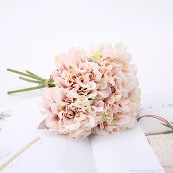 5 Glavo Rose Pink Svile Peony Umetno Cvetje Hydrangea Poročni Šopek za Dom Poročno Dekoracijo Stranka Poceni Ponaredek Cvet Faux
