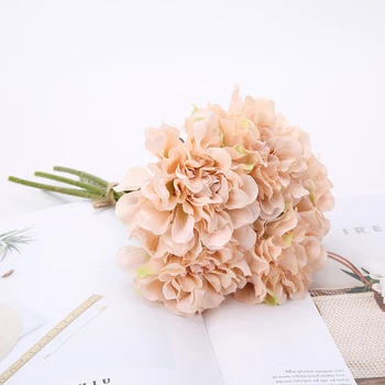 5 Glavo Rose Pink Svile Peony Umetno Cvetje Hydrangea Poročni Šopek za Dom Poročno Dekoracijo Stranka Poceni Ponaredek Cvet Faux