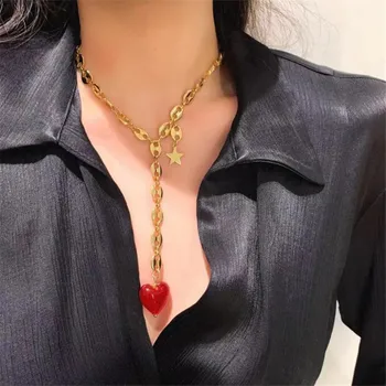 Kshmir Retro novo kovinsko zlato rdeče srce ogrlico, obesek, ženski plima ključnico pulover verige nakit darila na debelo 2021 60543