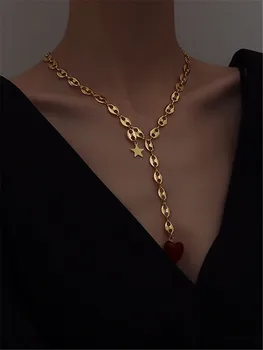 Kshmir Retro novo kovinsko zlato rdeče srce ogrlico, obesek, ženski plima ključnico pulover verige nakit darila na debelo 2021