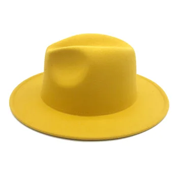Nova barva rumena + sivo fedora klobuk unisex klobuk fedora klobuk sivo-rumena počutil klobuk spolne aktivnosti klobuk modni klobuk oranžen klobuk панама 60582