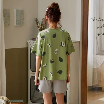 Zelena Sleepwear Kompleti Za Ženske Lep Avokado Vzorec Pižamo Bombaža, Kratek Domov Nositi Vroče Prodaje Femme Perilo Pijamas