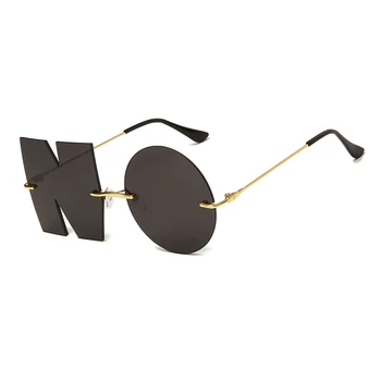 Modno Kovinsko Rimless sončna Očala Luksuzne blagovne Znamke Design Ženske Dopisom ŠT sončna očala Ženske Trend Sunglass UV400 Odtenki Očala