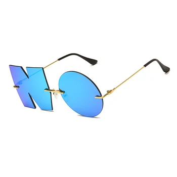Modno Kovinsko Rimless sončna Očala Luksuzne blagovne Znamke Design Ženske Dopisom ŠT sončna očala Ženske Trend Sunglass UV400 Odtenki Očala